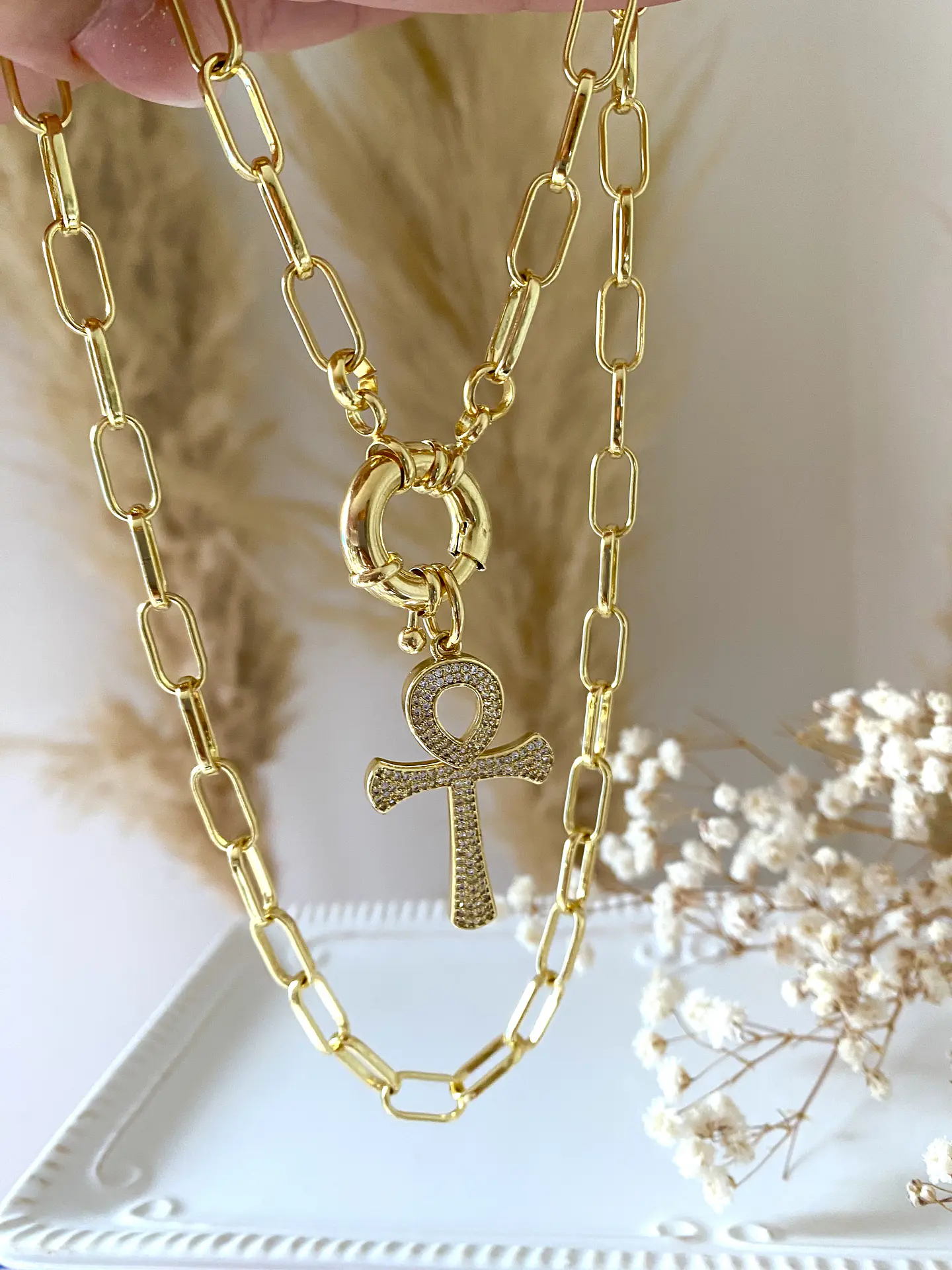 Collar Maxi eslabones dije Ankh circones  4