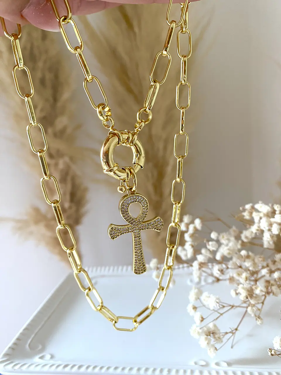 Collar Maxi eslabones dije Ankh circones  4