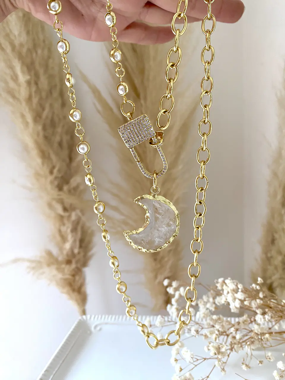 Collar Luna Cuarzo Perlas Circones  4
