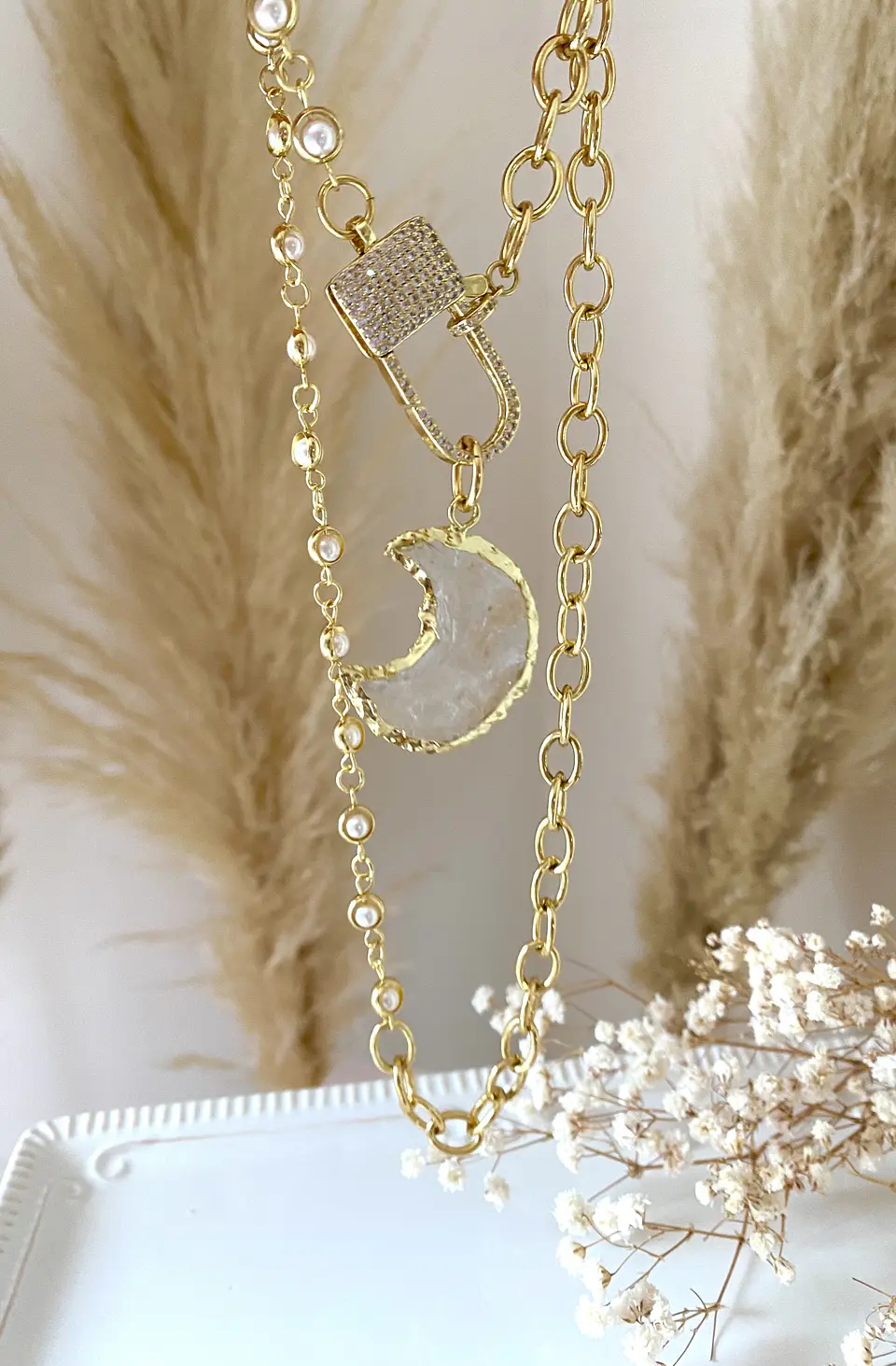 Collar Luna Cuarzo Perlas Circones  3