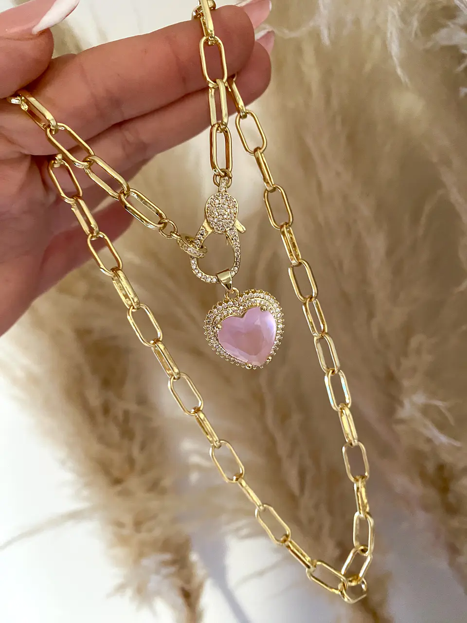 Collar Corazón Cristal Rosa broche luxury gold 1