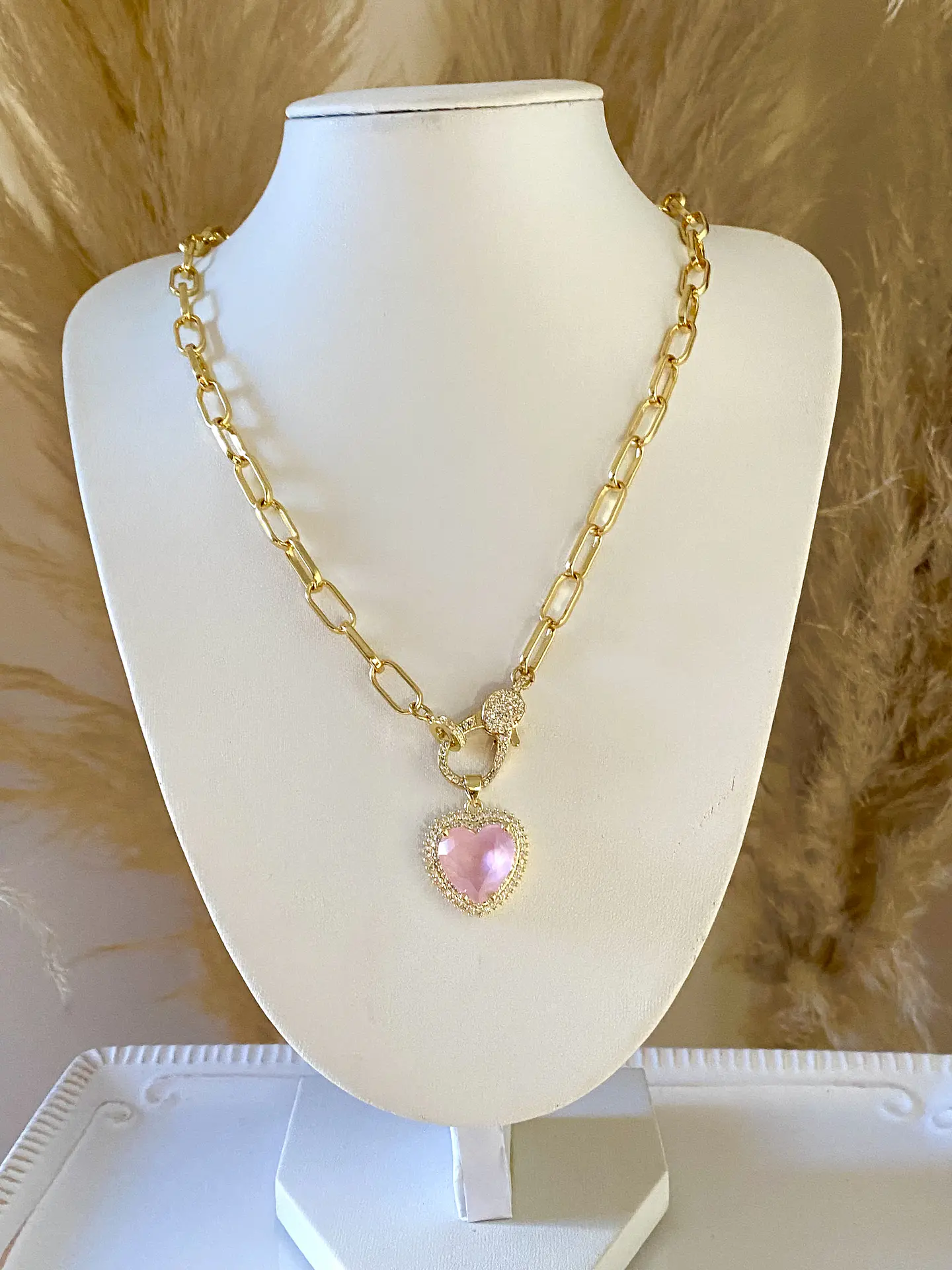 Collar Corazón Cristal Rosa broche luxury gold 2