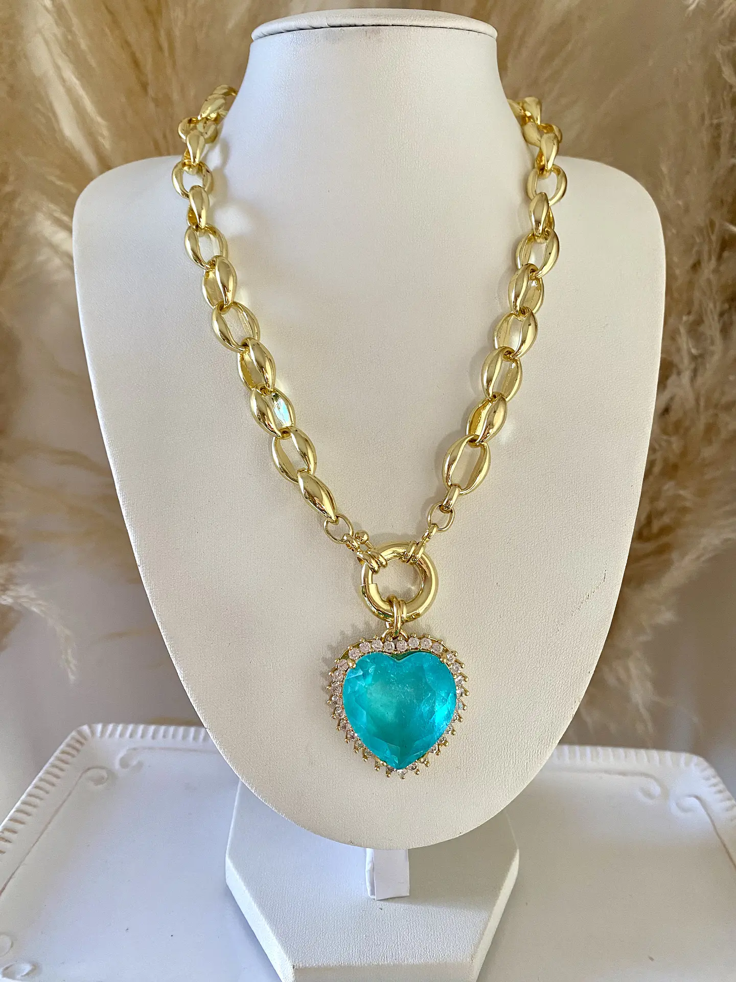 Collar Maxi Cadenón Corazon Turquesa XL 2