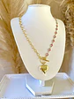 Collar Corazon Cadena mixta rosa cristales gold  - Miniatura 4