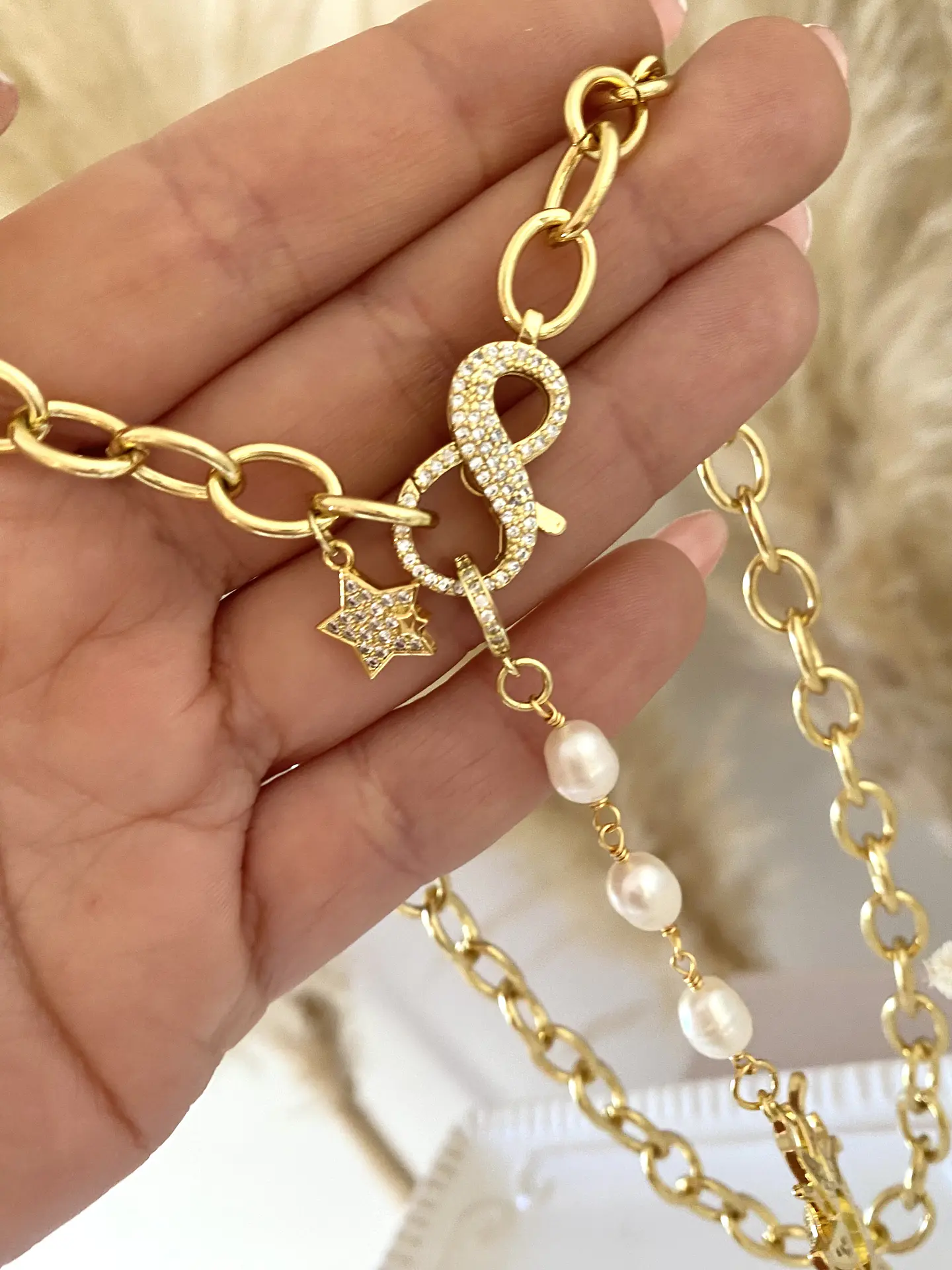 Collar Sol Perlas y eslabones enchapados gold 2