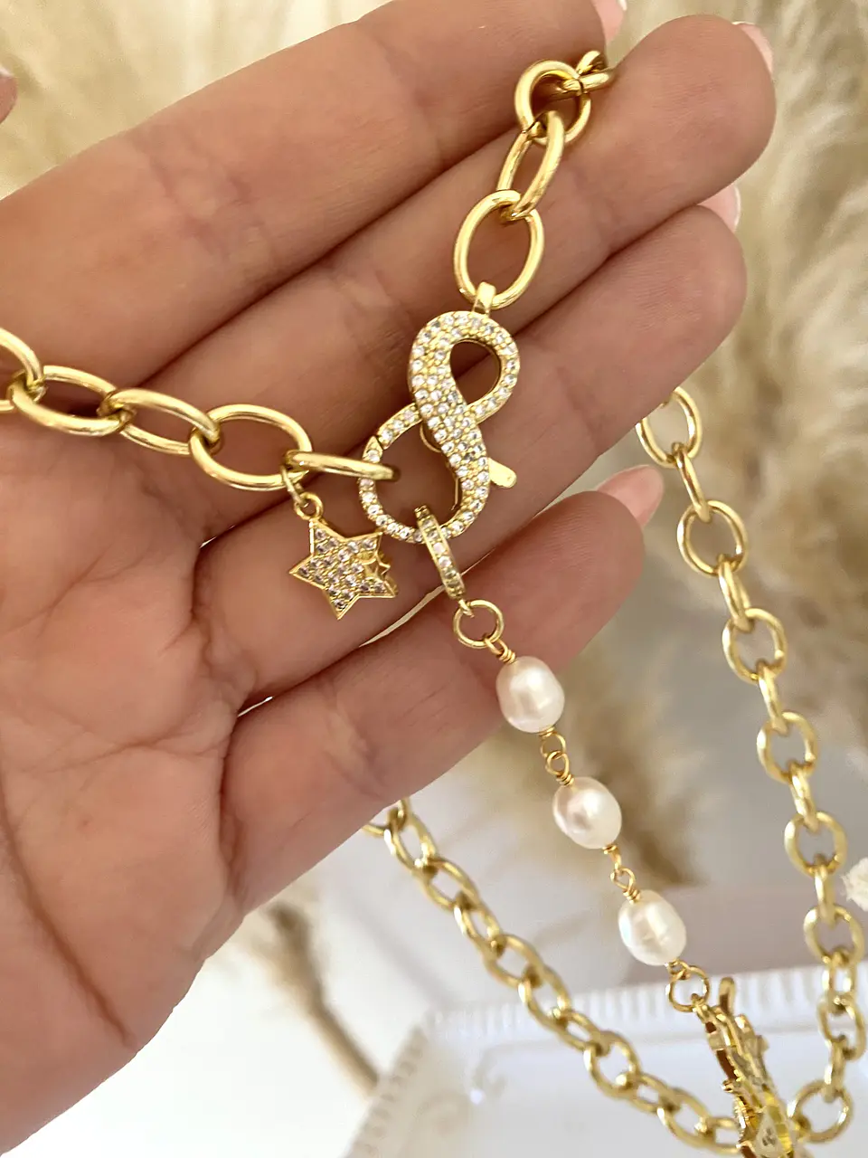 Collar Sol Perlas y eslabones enchapados gold 2
