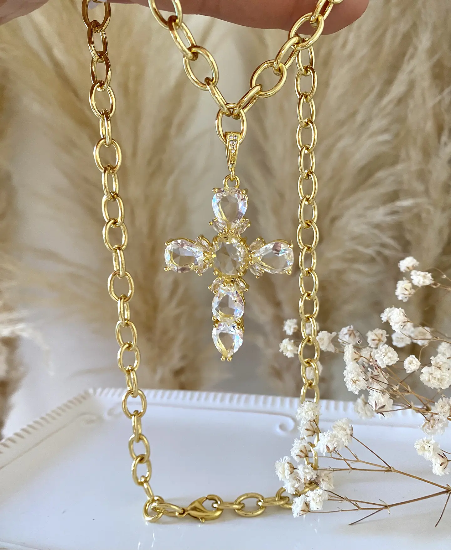 Collar Maxi cruz Cristal Eslabones gold 3