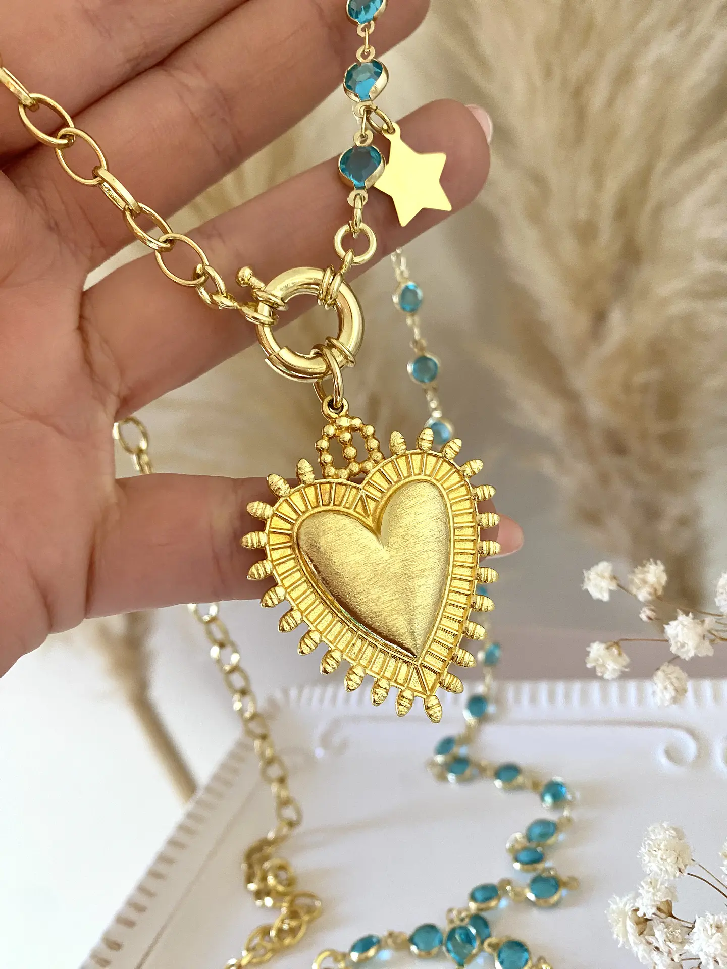 Collar Maxi Corazon Detente cadena mixta gold 2