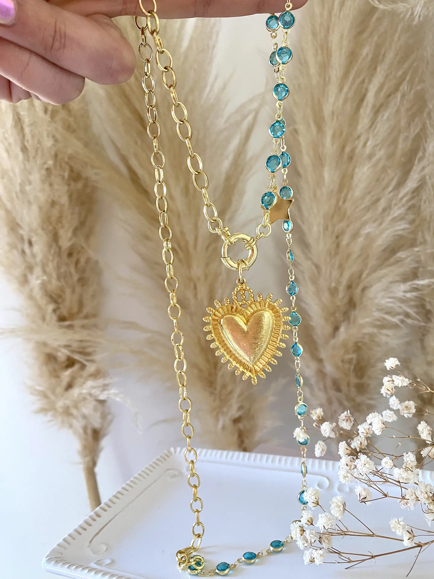 Collar Maxi Corazon Detente cadena mixta gold 3