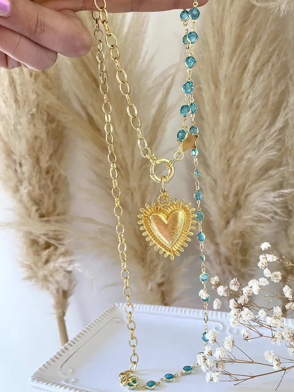 Collar Maxi Corazon Detente cadena mixta gold 3