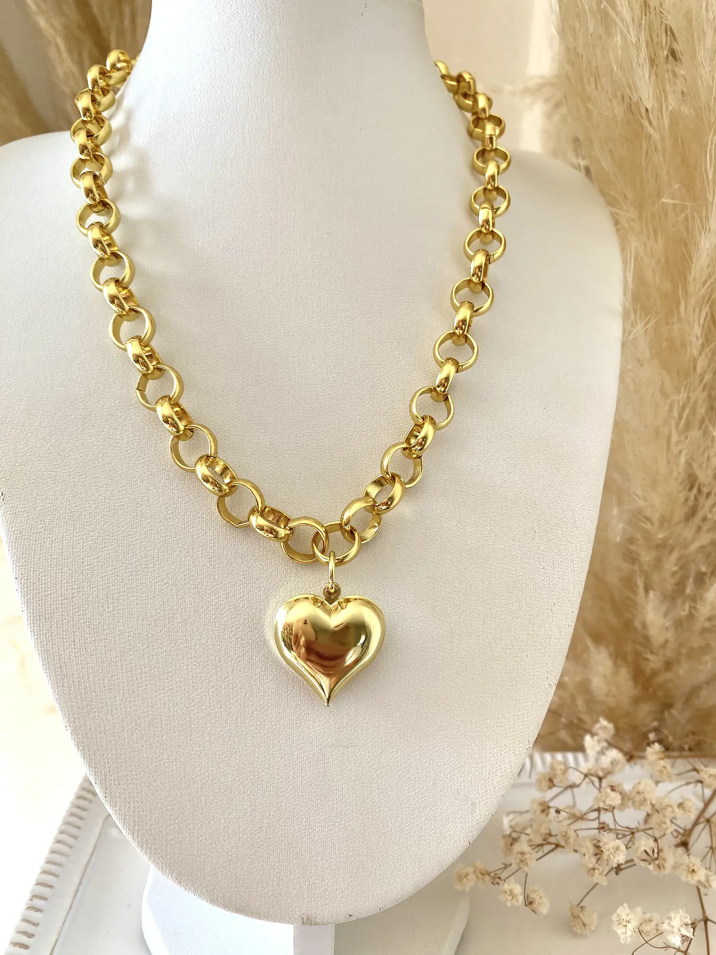 Collar cadena maxi Rolo Corazón gold 2
