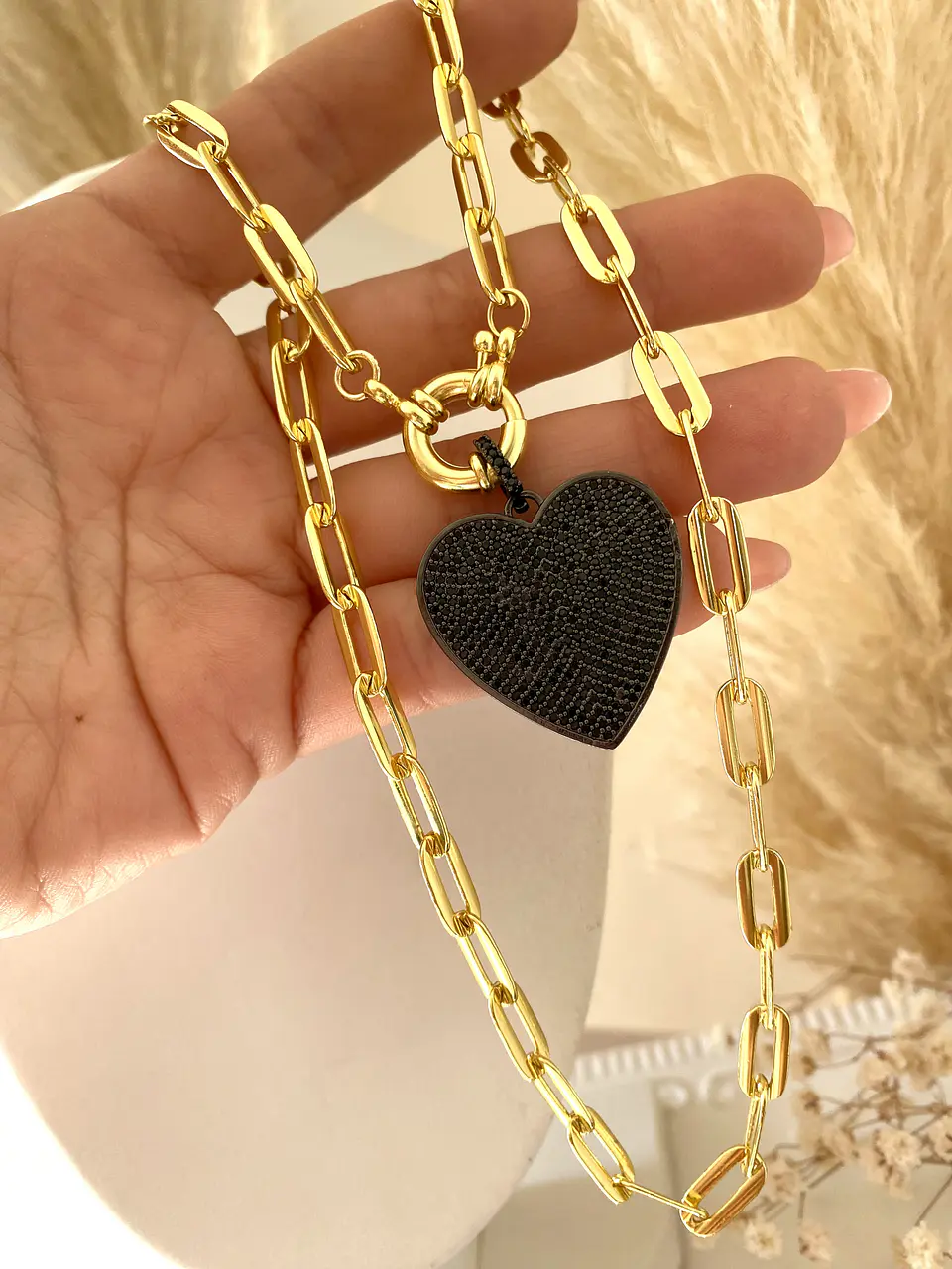  Collar Corazon Black circones maxi eslabones aplanados   2