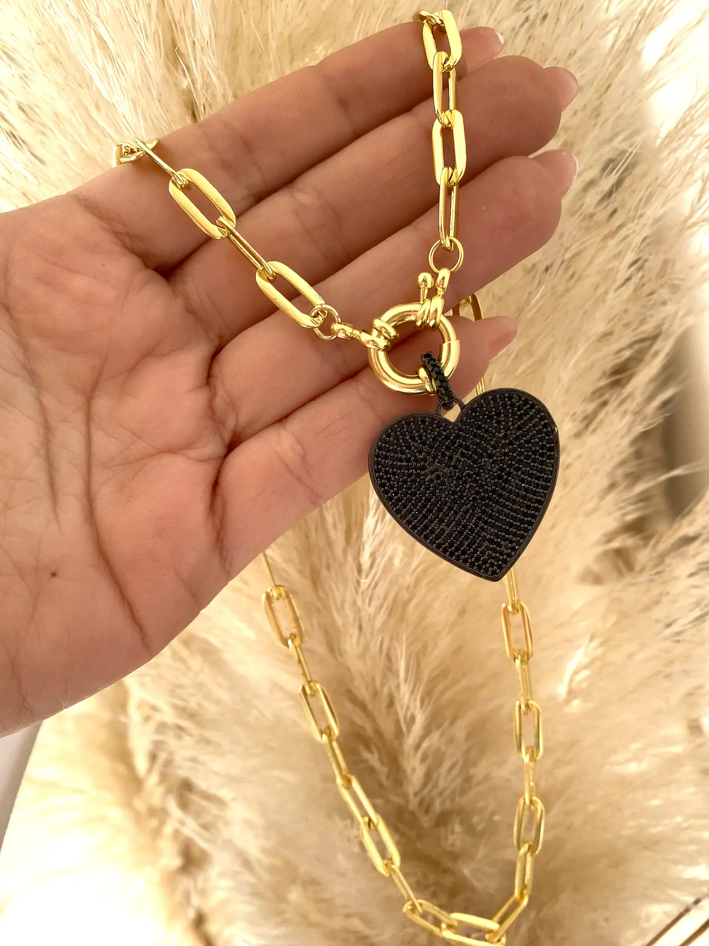  Collar Corazon Black circones maxi eslabones aplanados   6