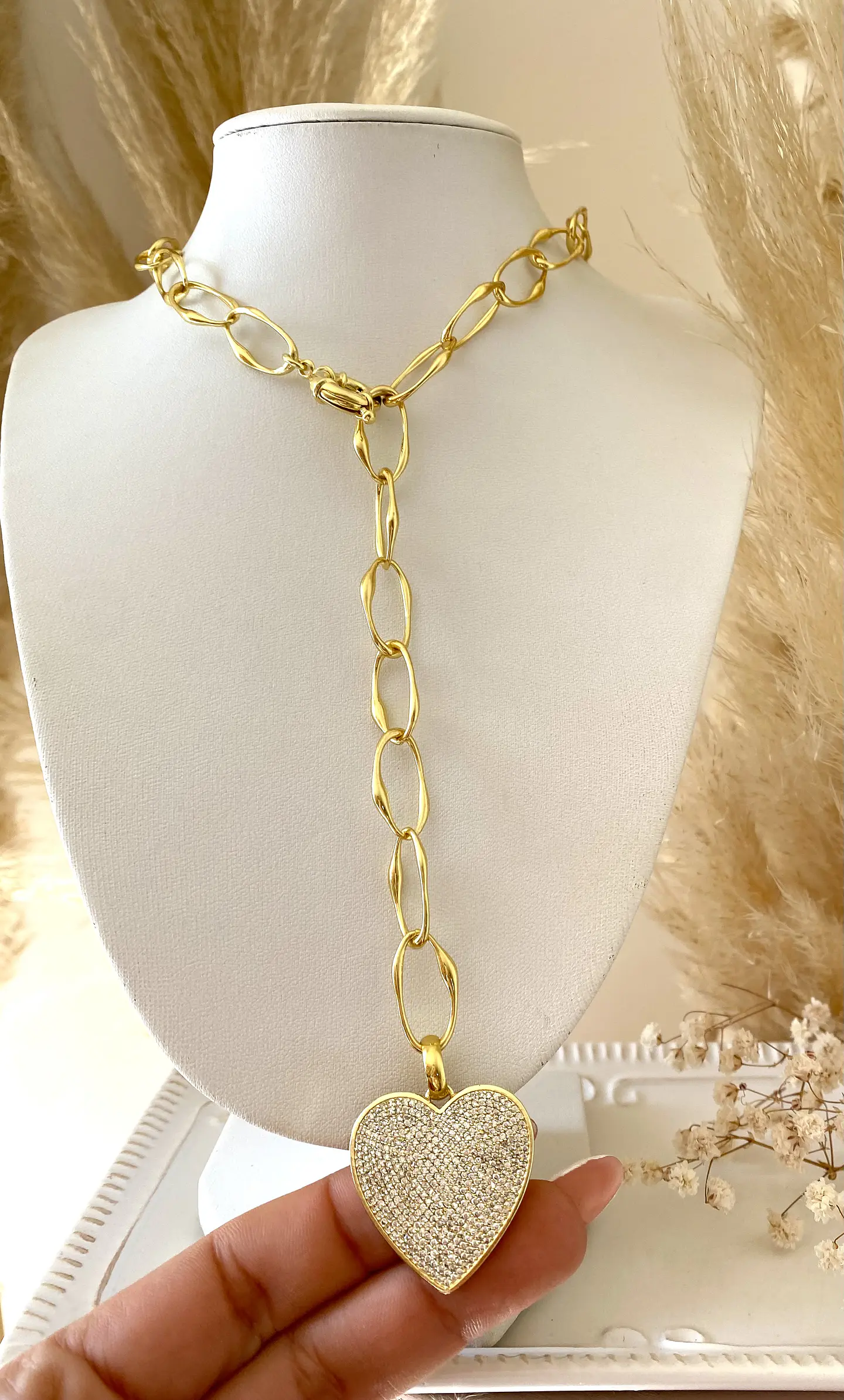 Collar Maxi eslabones Corazón circones gold 1