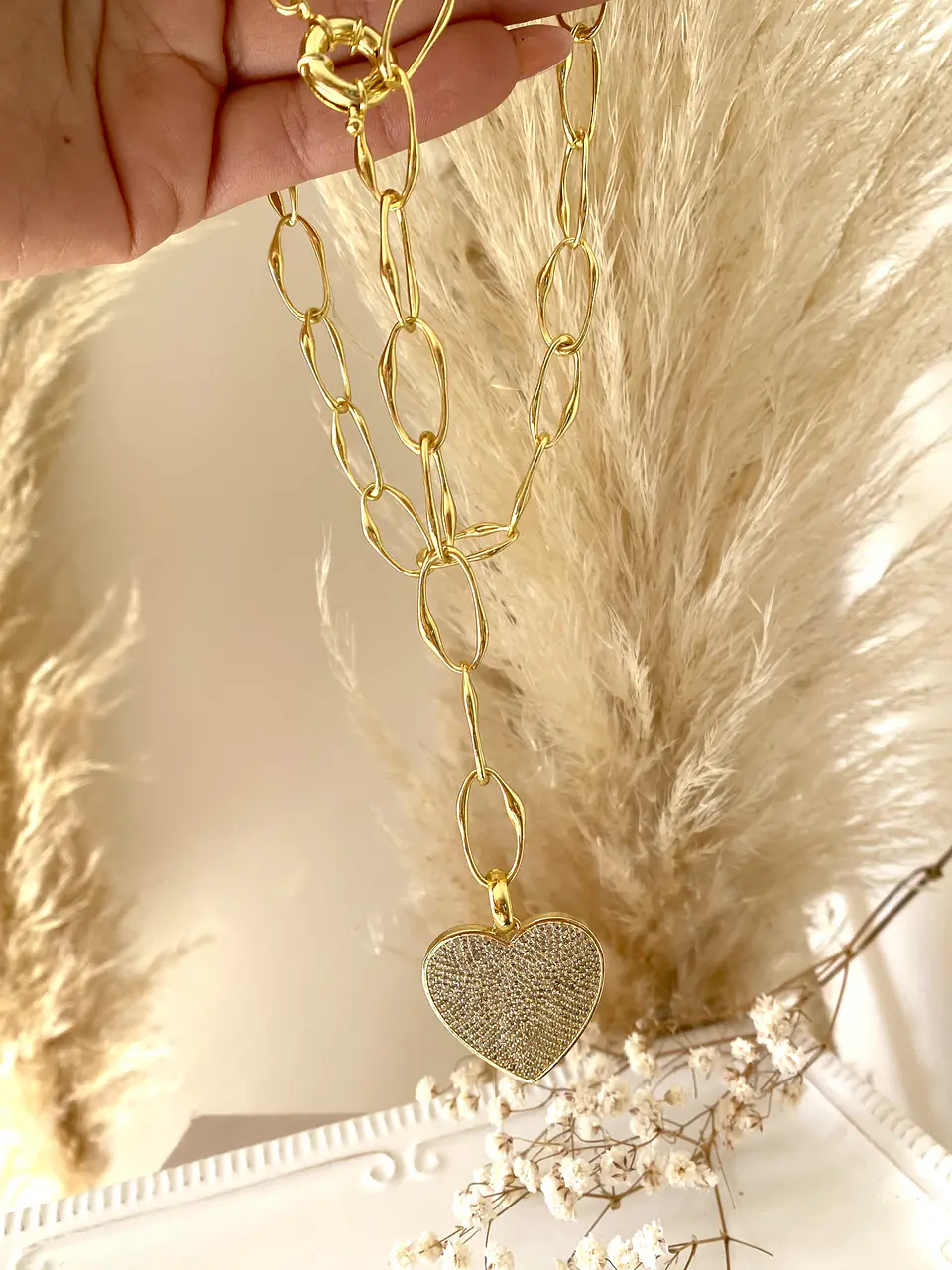 Collar Maxi eslabones Corazón circones gold 2