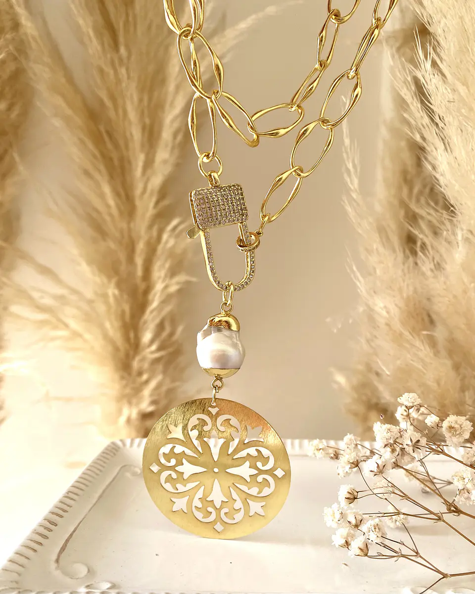 Maxi collar Mandala y Perla Rustica Broche luxury 5