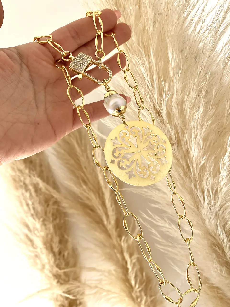 Maxi collar Mandala y Perla Rustica Broche luxury 7