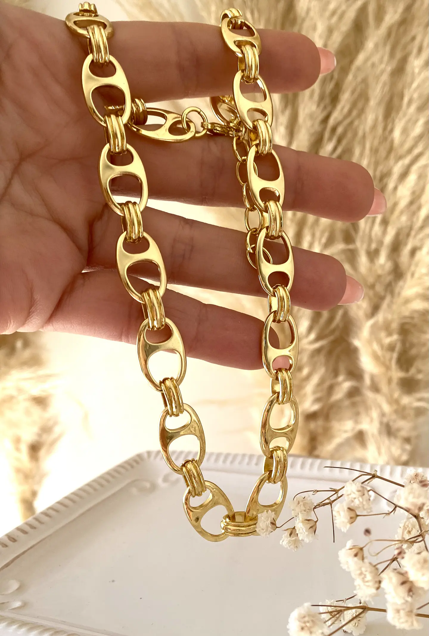 Conjunto Collar, pulsera aros  Eslabones Estilo Gucci gold  1