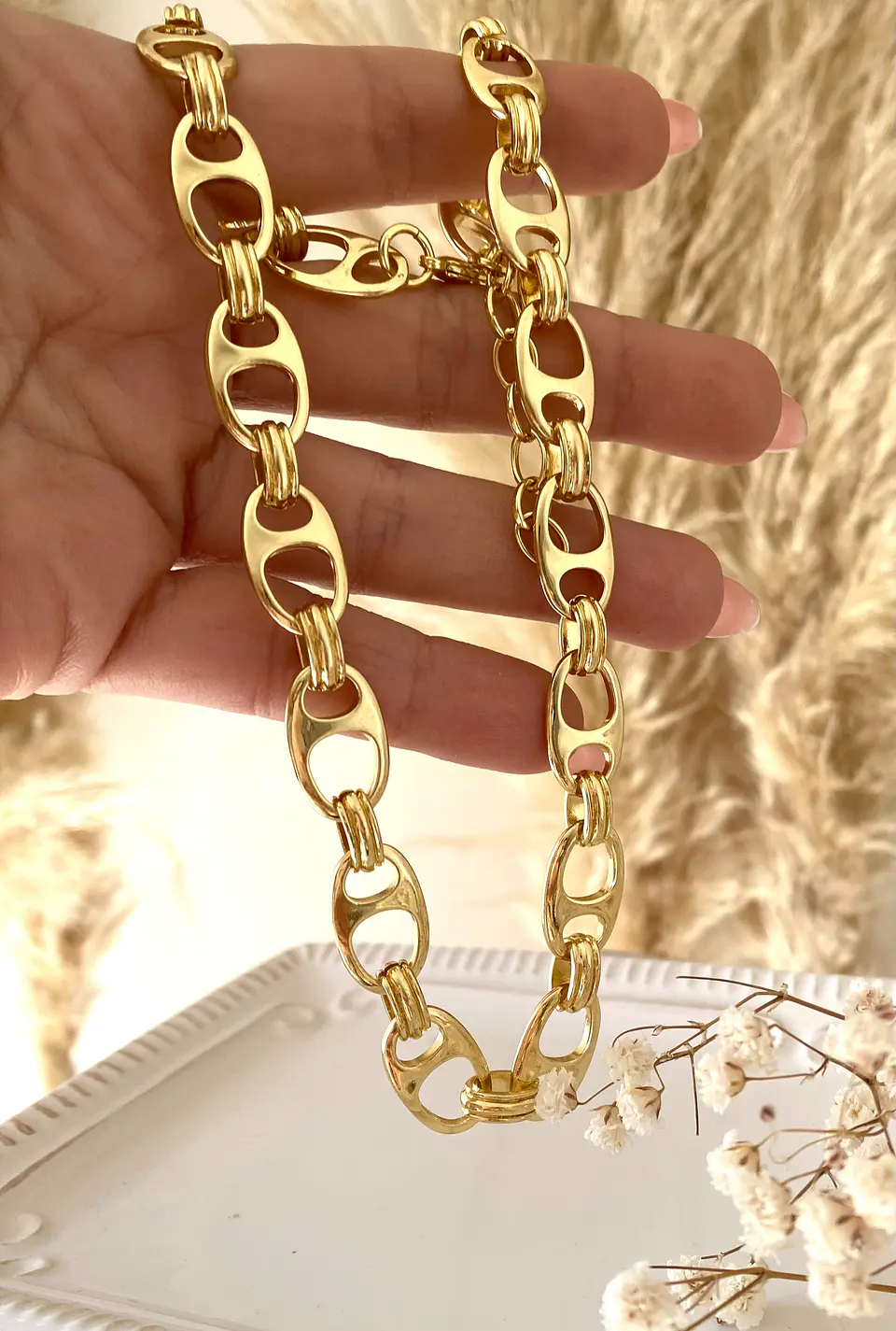Conjunto Collar, pulsera aros  Eslabones Estilo Gucci gold  1