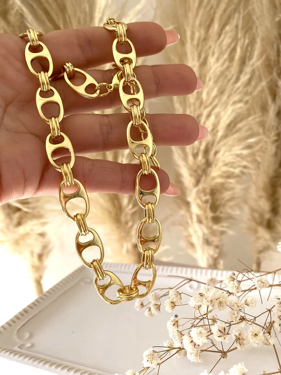 Conjunto Collar, pulsera aros  Eslabones Estilo Gucci gold  4