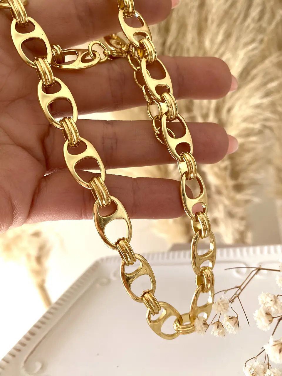 Conjunto Collar, pulsera aros  Eslabones Estilo Gucci gold  6