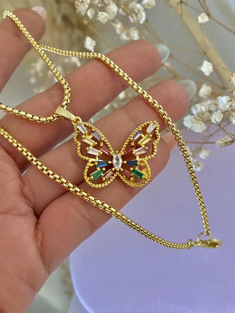Cadena veneciana Mariposa Cristales color   1