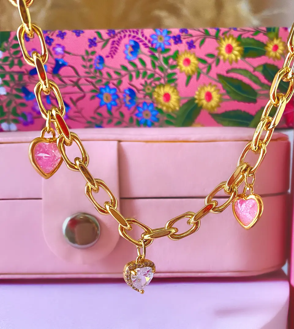 Collar Eslabones Trío Corazones  1