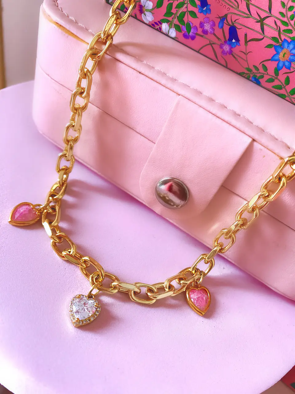 Collar Eslabones Trío Corazones  3
