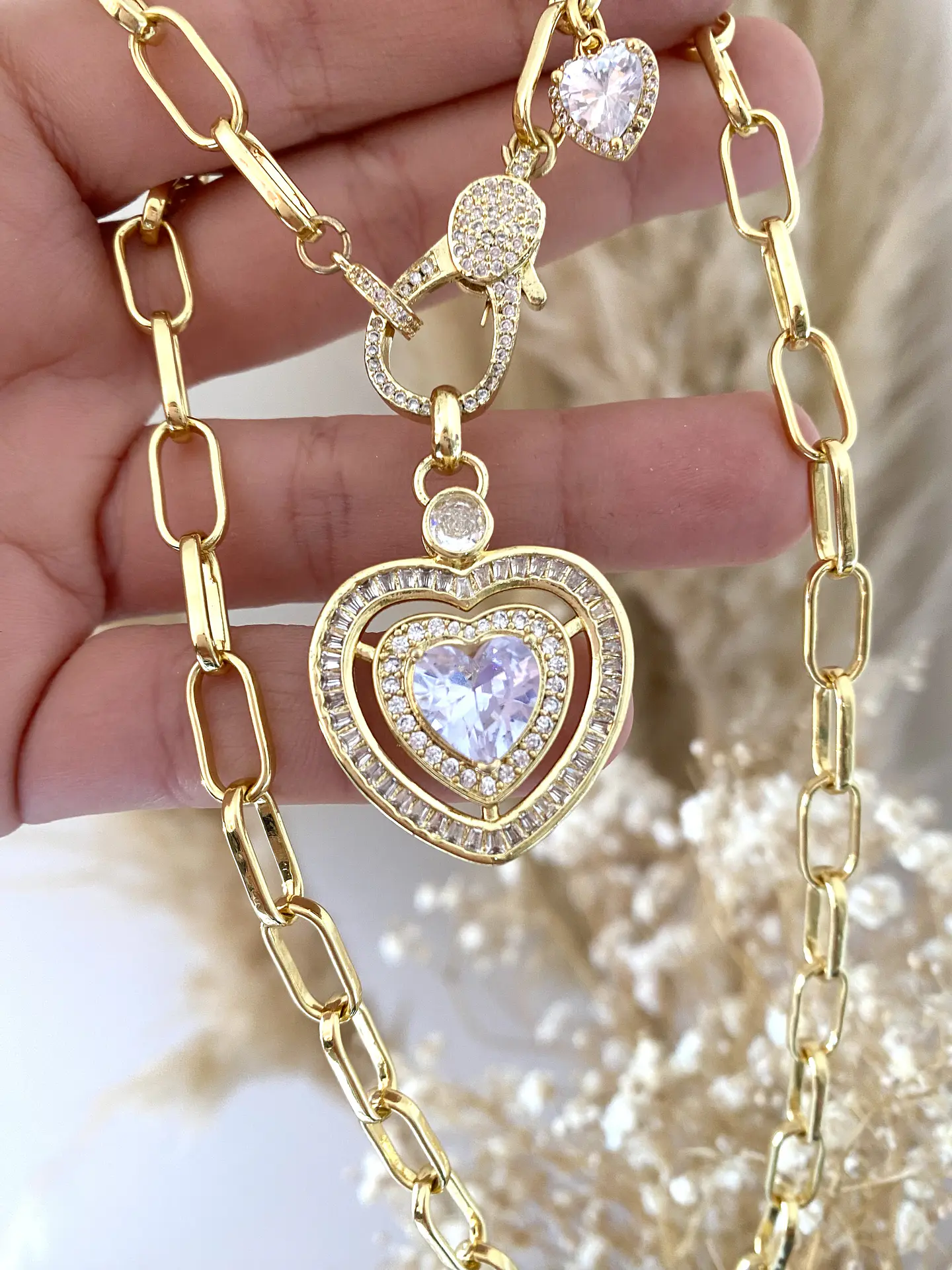 Collar Corazón Cristal y Broche Circones Gold 1