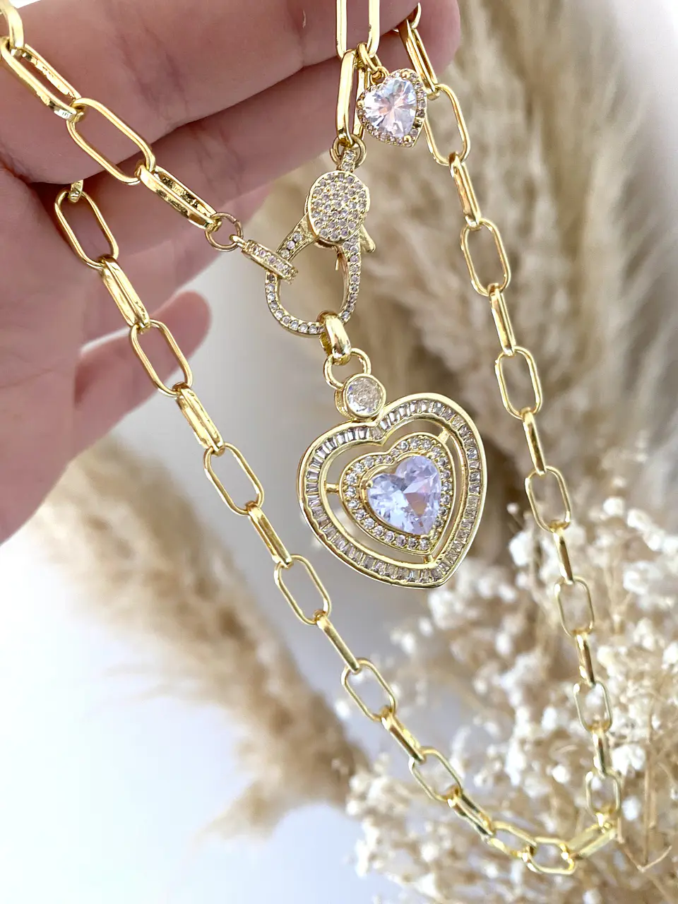 Collar Corazón Cristal y Broche Circones Gold 2