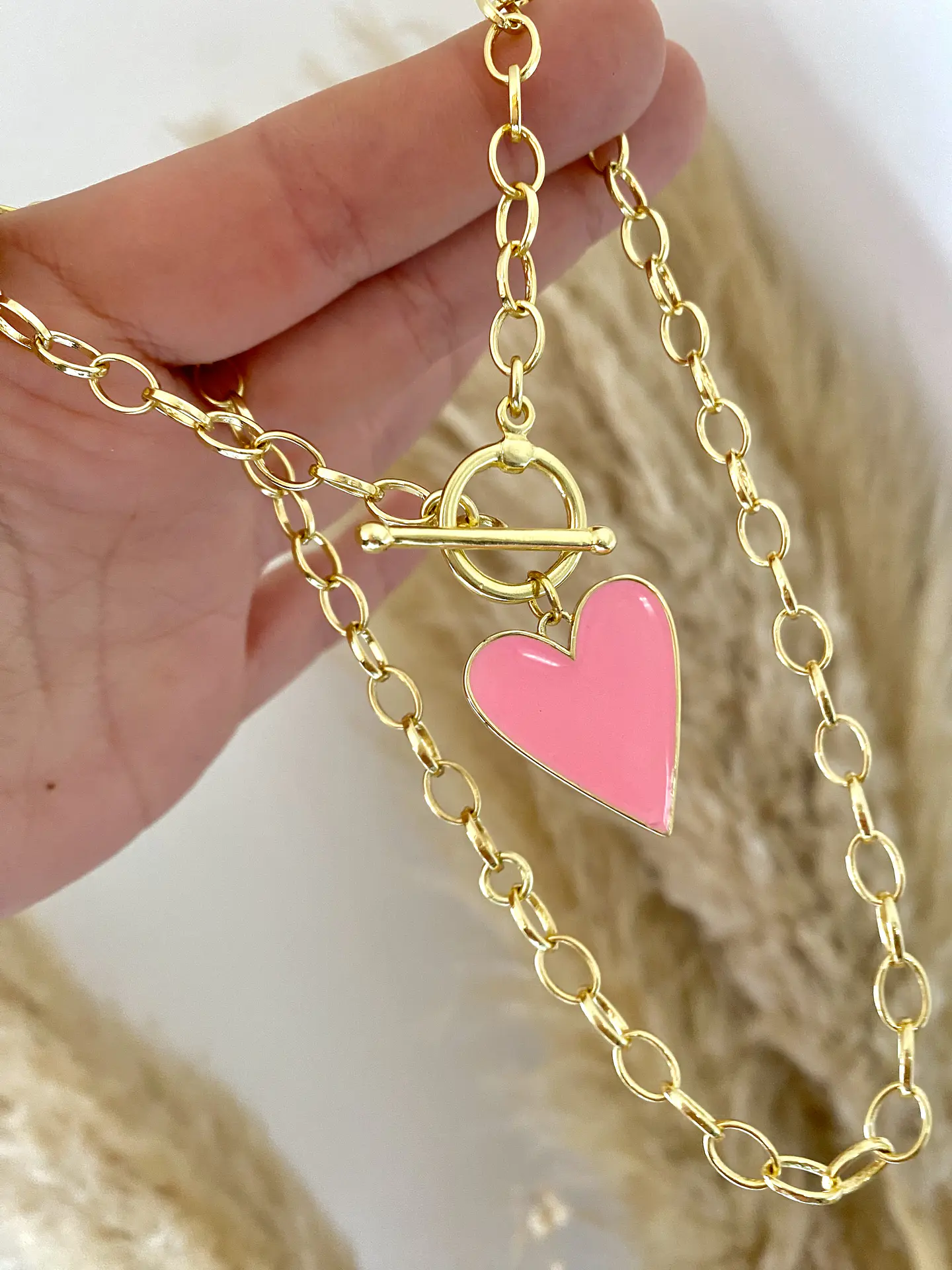 Collar Corazón Rosa Broche Palanca Gold 1