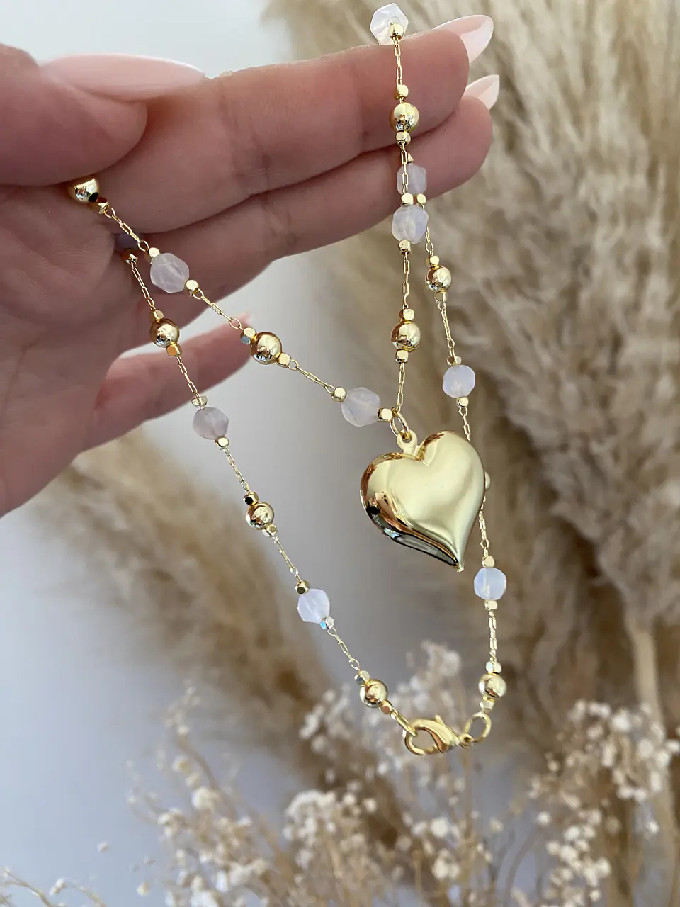 Collar Corazón eslabones mixtos gold 2