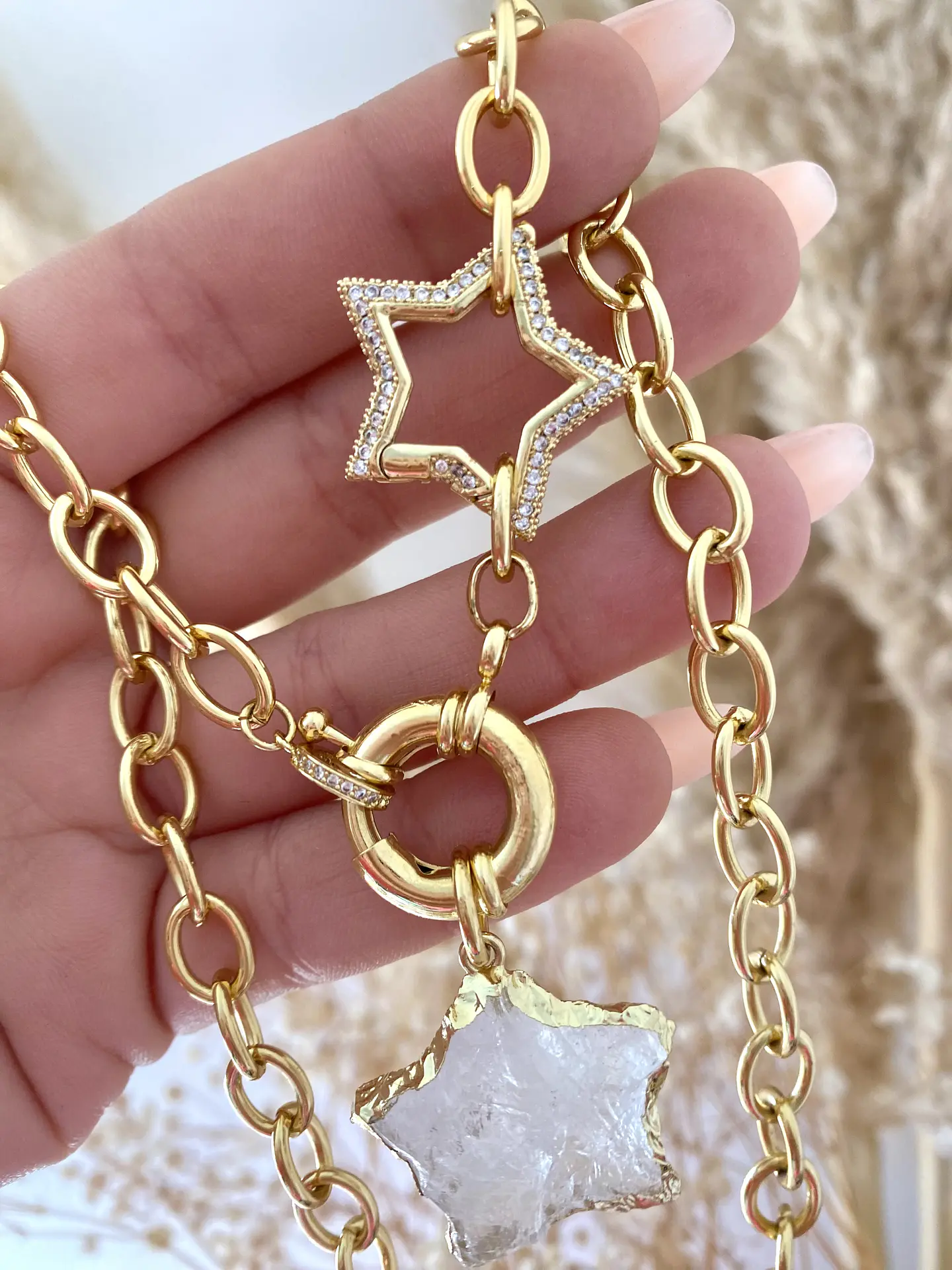 Collar Dúo Estrellas Cuarzo y circones gold  2