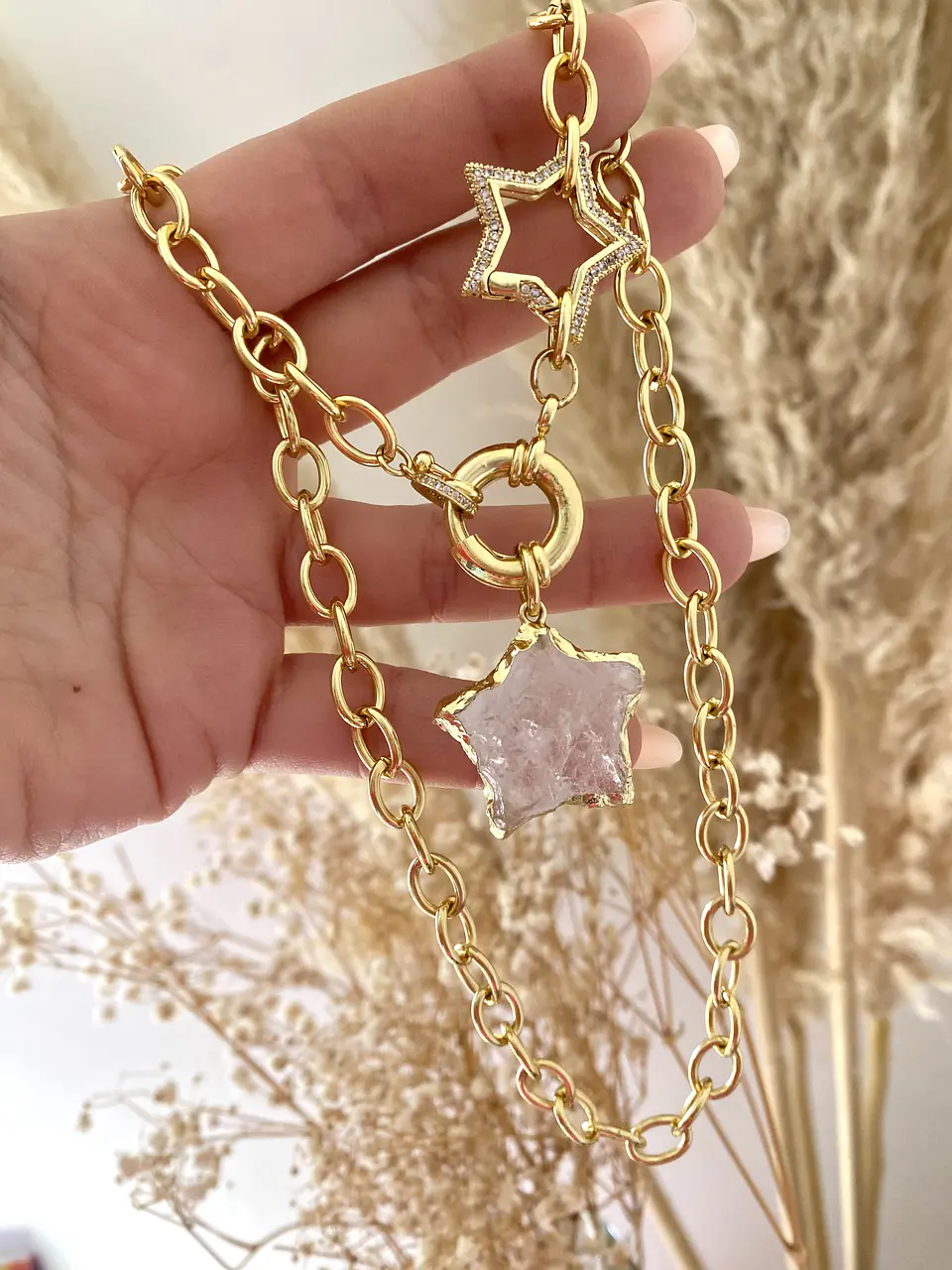 Collar Dúo Estrellas Cuarzo y circones gold  3