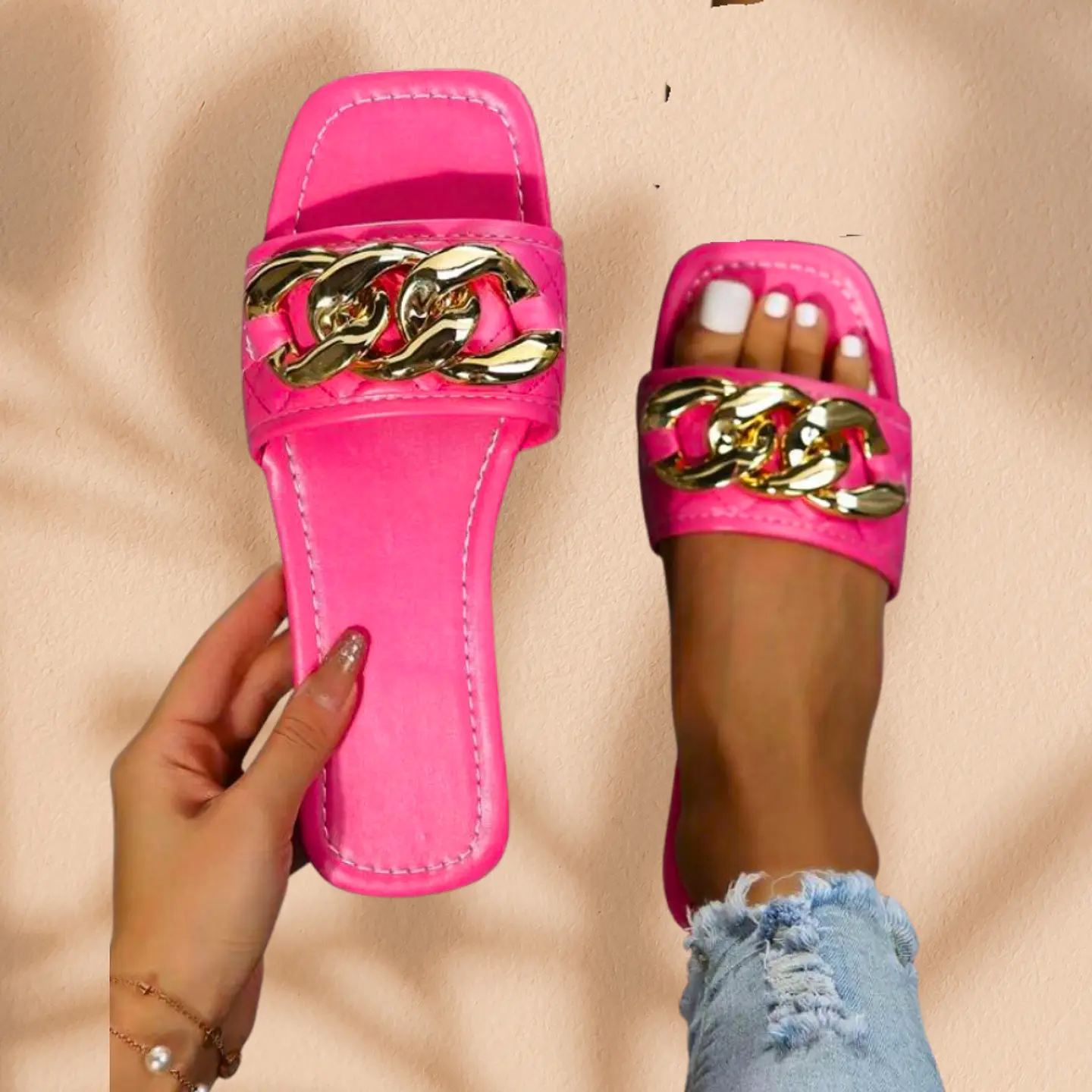 Sandalias Planas Fucsia Cadena 1