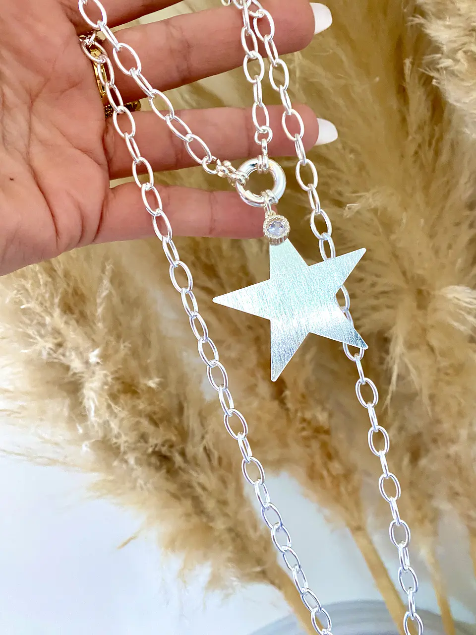 Collar Maxi Estrella lijada enchape plata  2