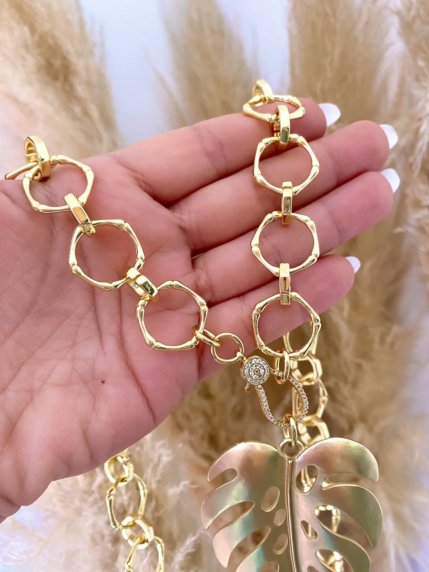 Collar Eslabones XL dije Maxi Hoja gold 3