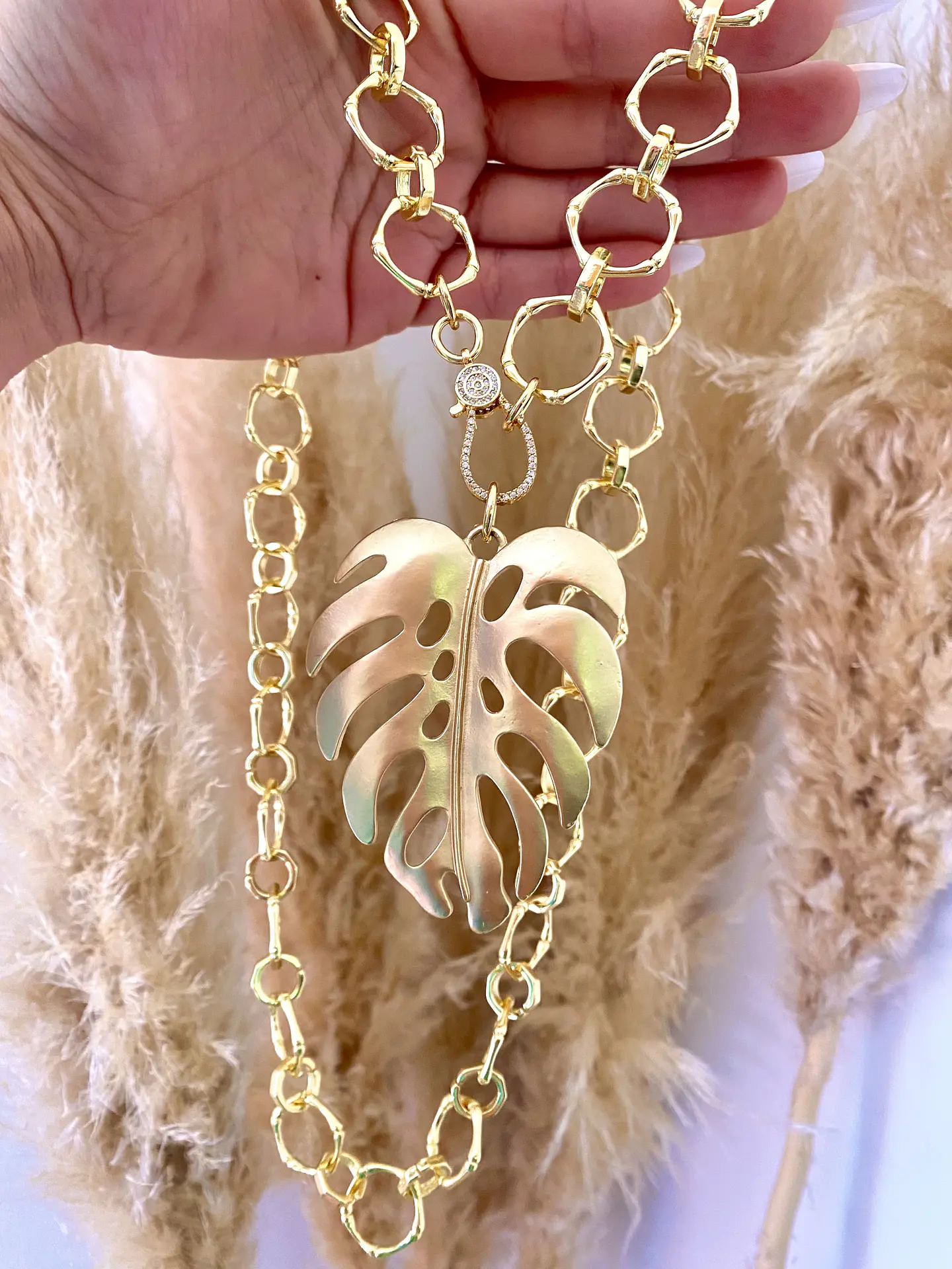 Collar Eslabones XL dije Maxi Hoja gold 4