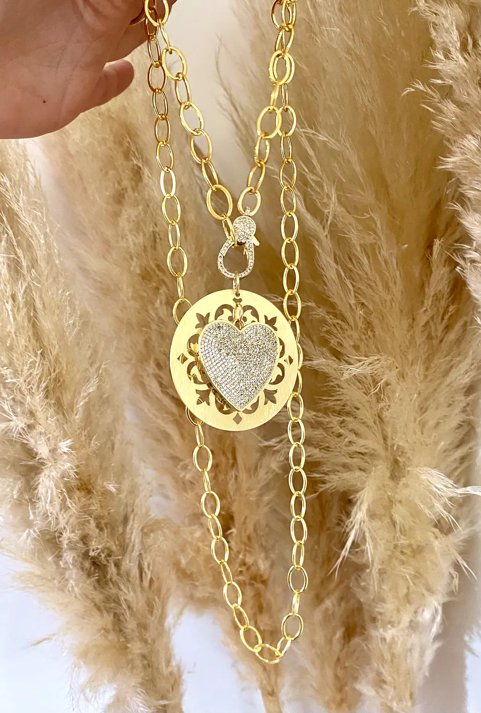 Collar Maxi Medallón Mandala con Corazón circones gold 4