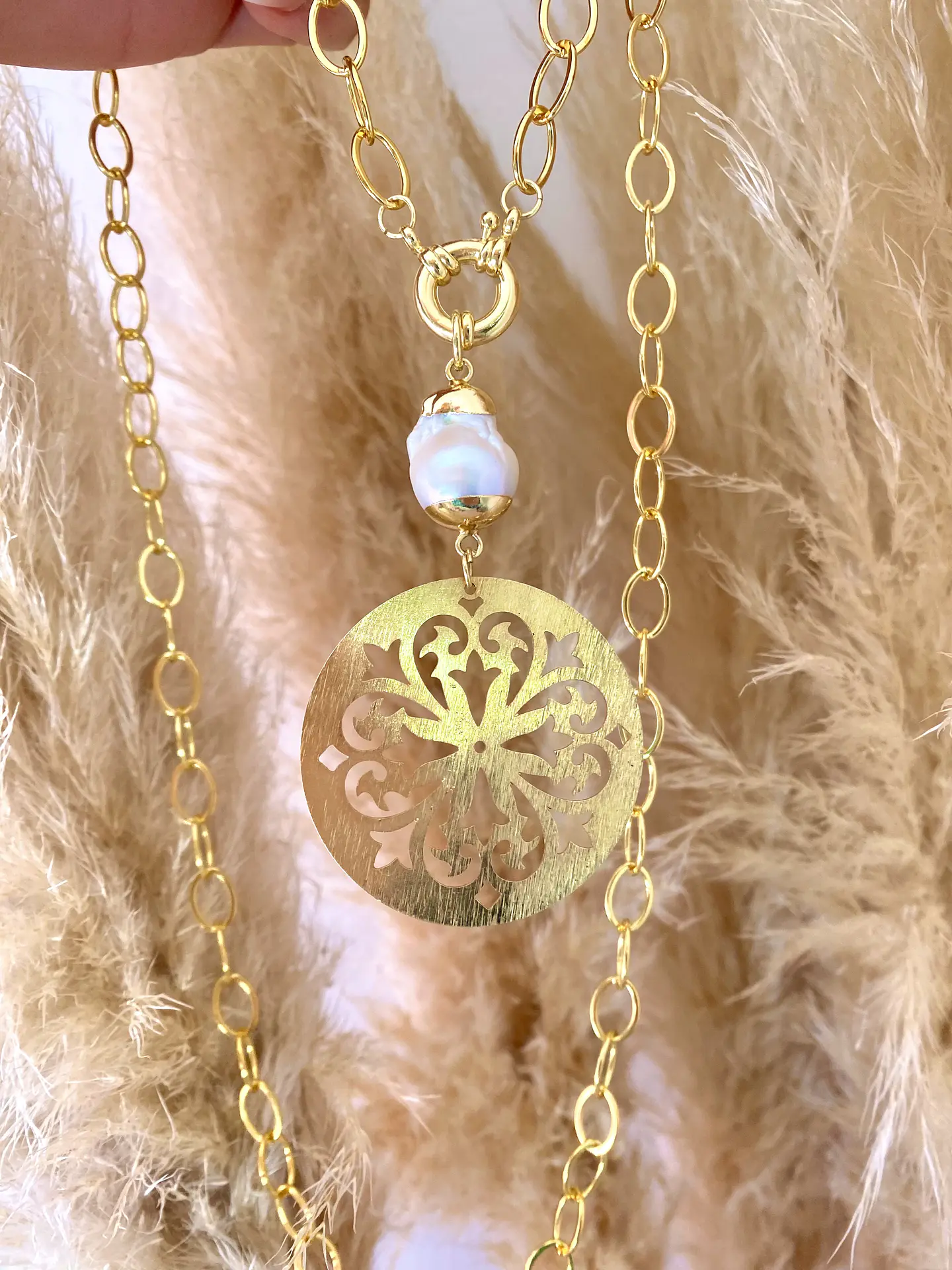 Collar Maxi Medallón Mándala Perla Rustica  2
