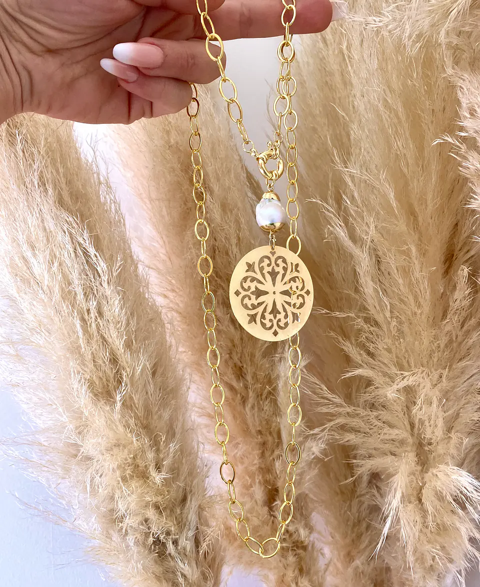 Collar Maxi Medallón Mándala Perla Rustica  5
