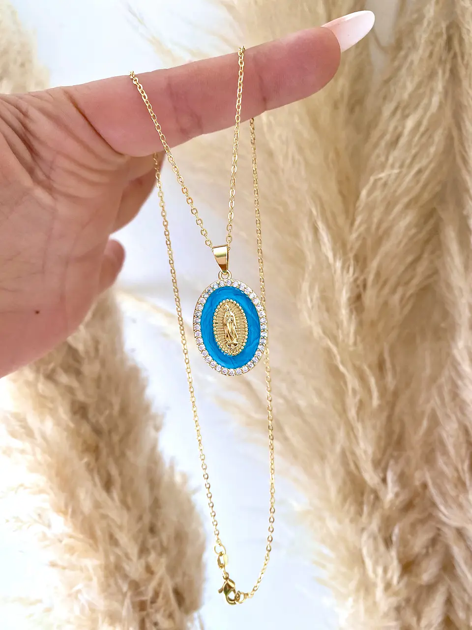 Cadena Medalla Virgen Turquesa  3