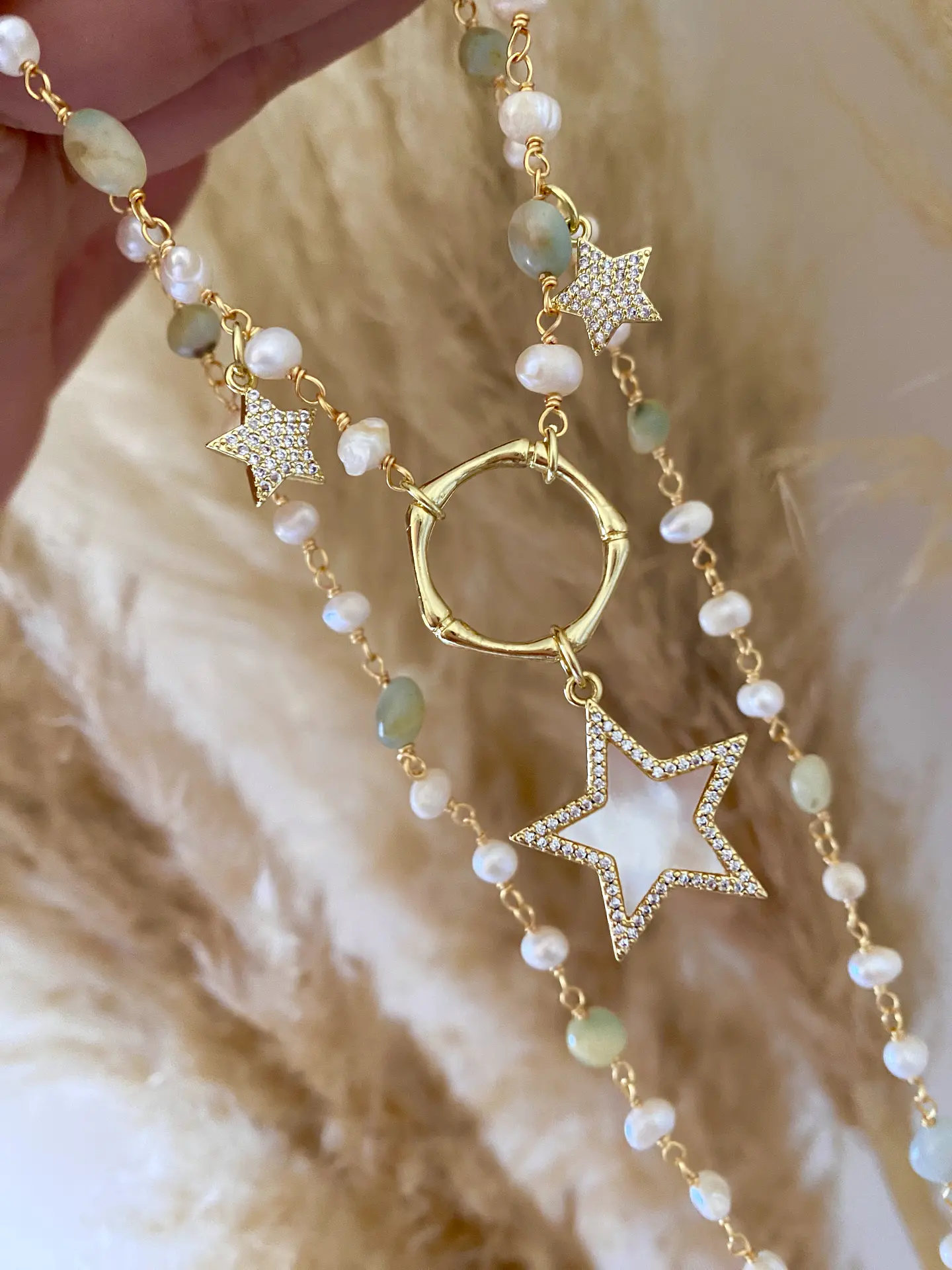 Collar Trío Estrellas Perlas y piedras  2