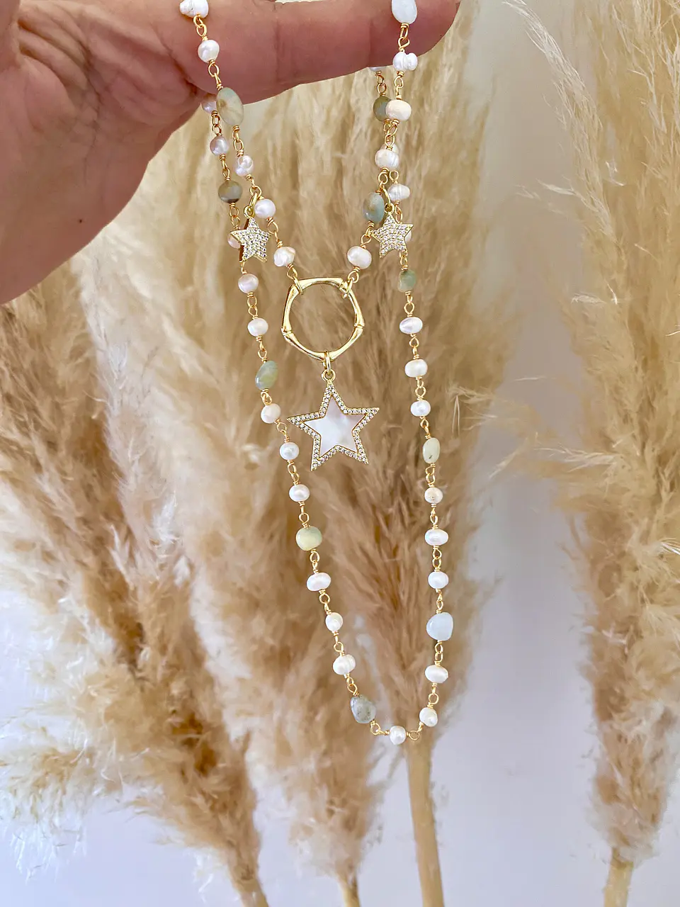 Collar Trío Estrellas Perlas y piedras  3