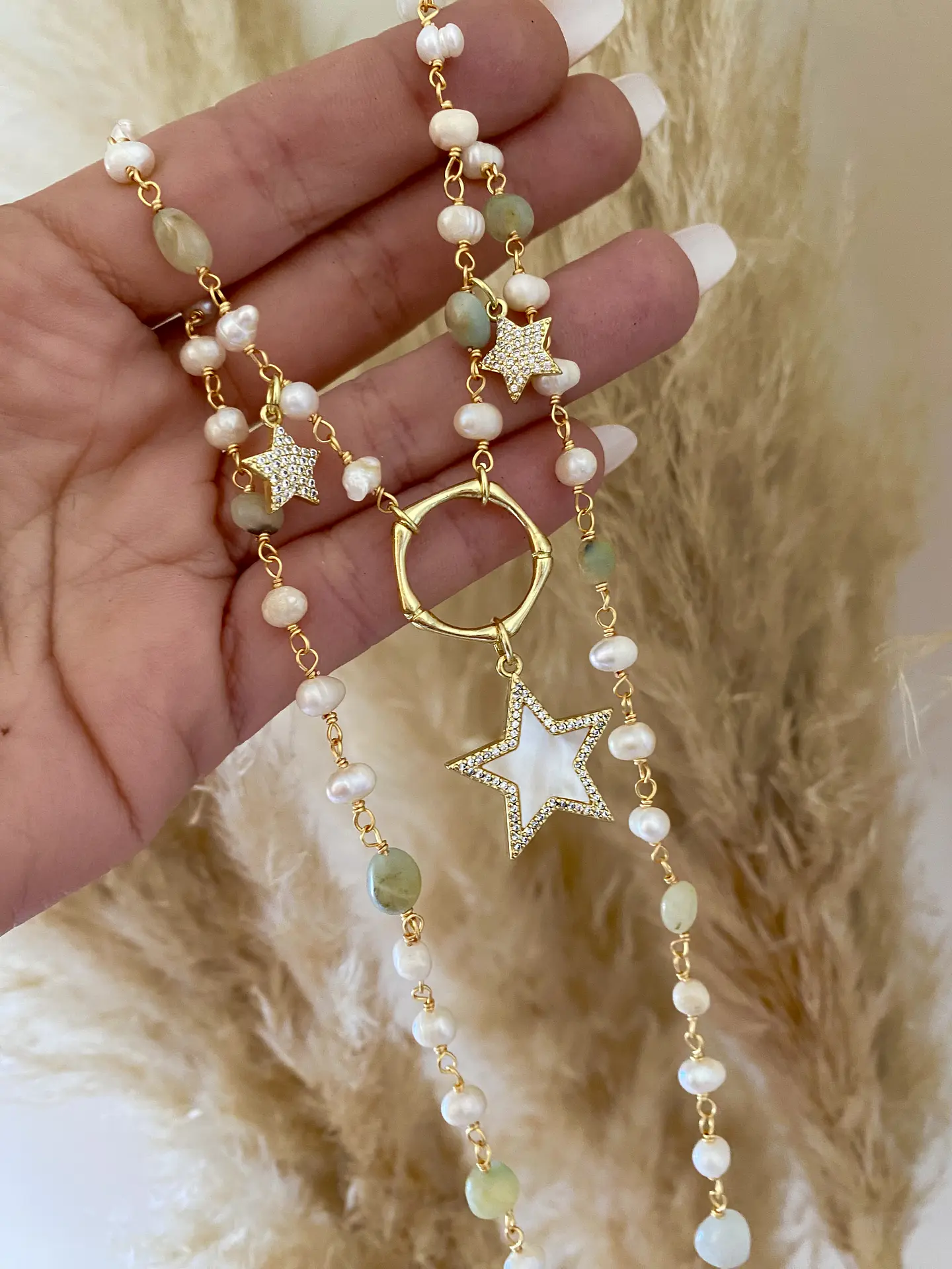 Collar Trío Estrellas Perlas y piedras  4