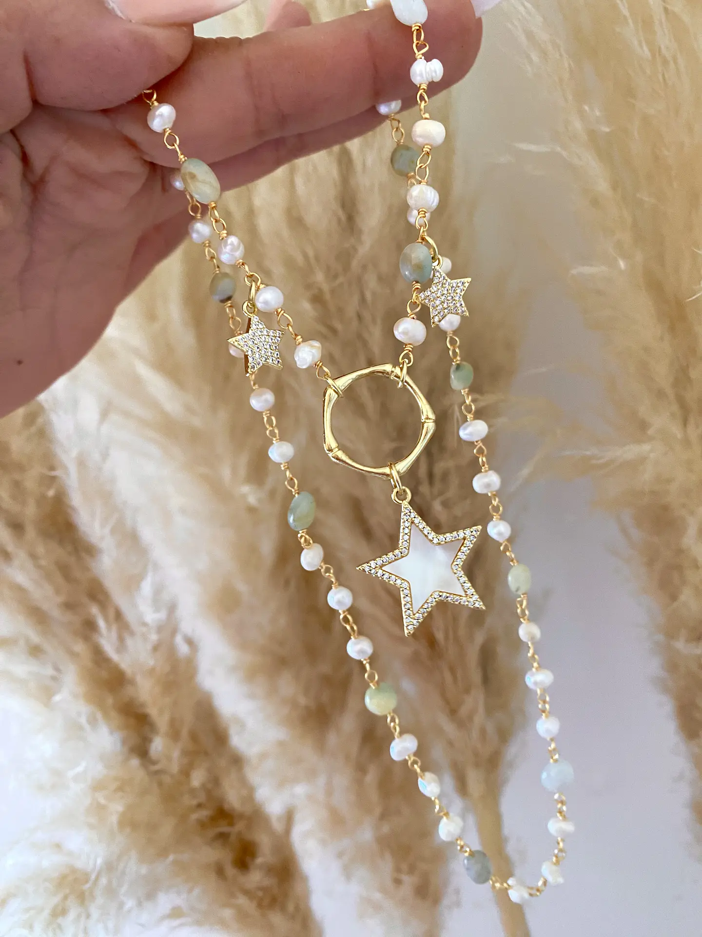 Collar Trío Estrellas Perlas y piedras  1