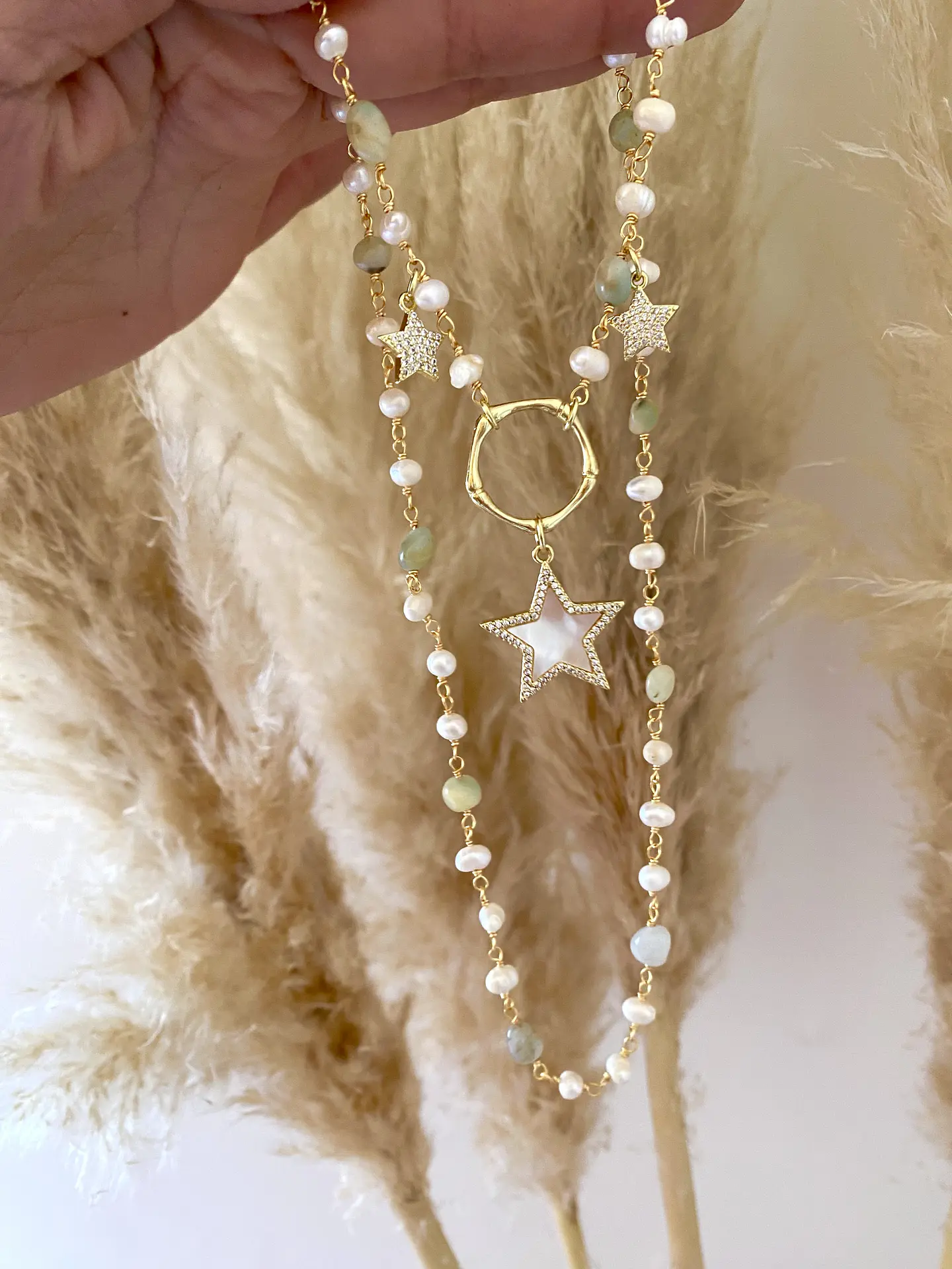 Collar Trío Estrellas Perlas y piedras  5