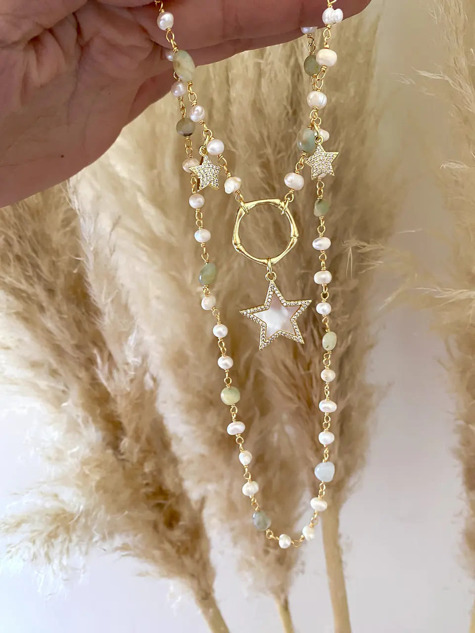 Collar Trío Estrellas Perlas y piedras  5