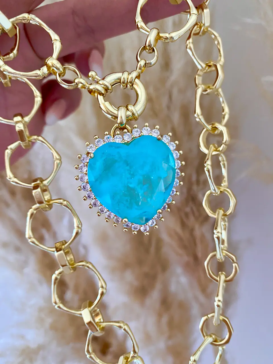 Collar Maxi Cadenón Corazon Turquesa XL 3