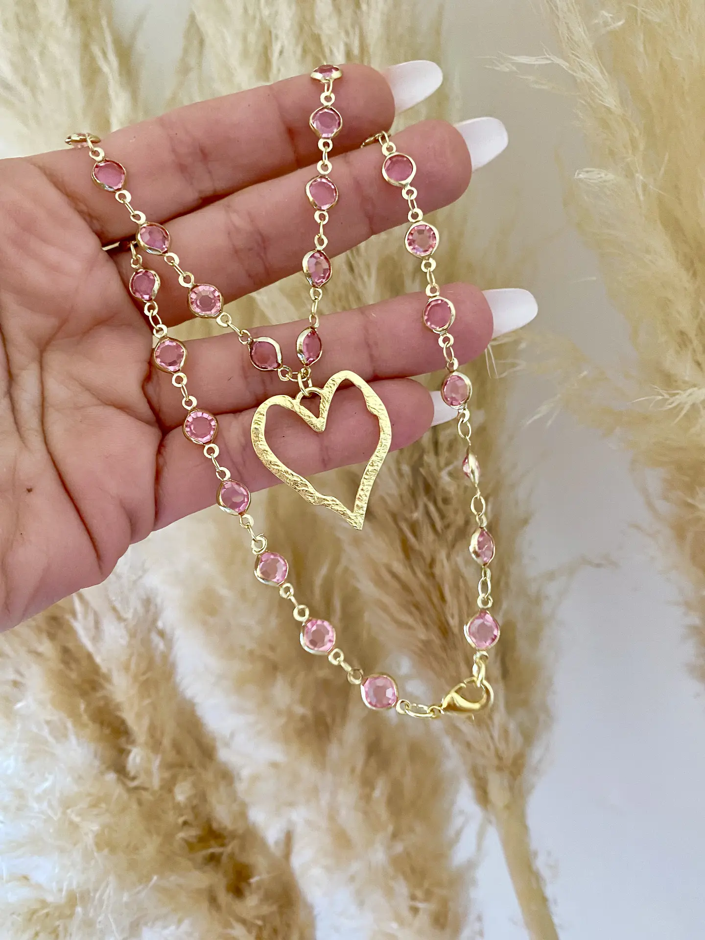  Collar Eslabones Rosa Corazon gold 5